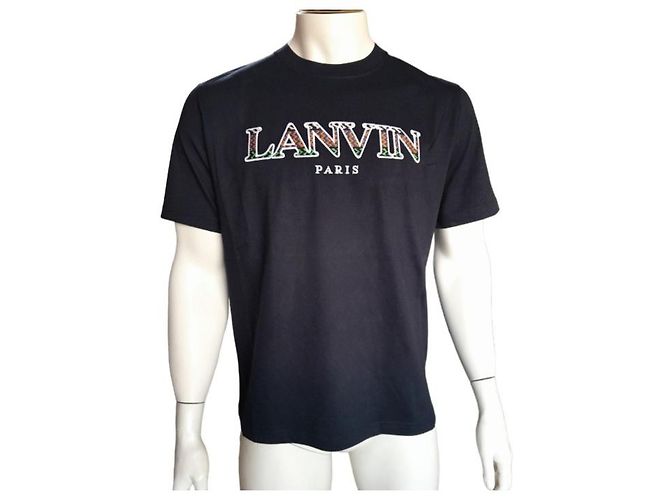 Camiseta Lanvin bordada de algodón azul oscuro