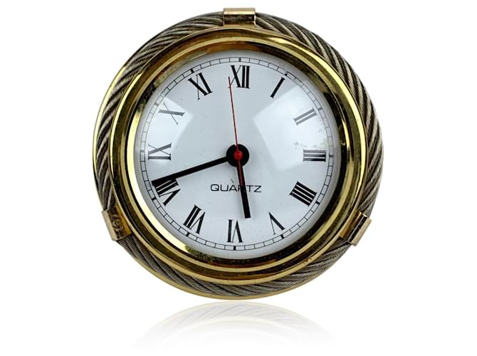 Gucci Reloj de mesa vintage de metal raro redondo dorado y plateado  ref.778195