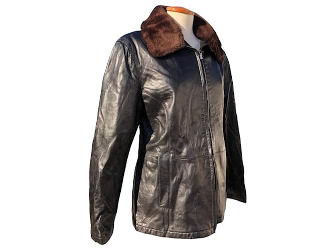 Leather jacket with detachable fur collar by Bally Brown Black  ref.778201