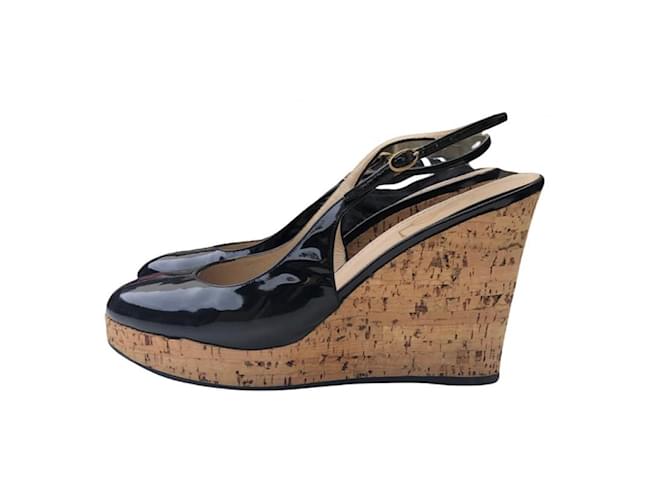 Zapatos de tacón con plataforma destalonados de Yves Saint Laurent 38 añadir verni Negro Charol  ref.778262