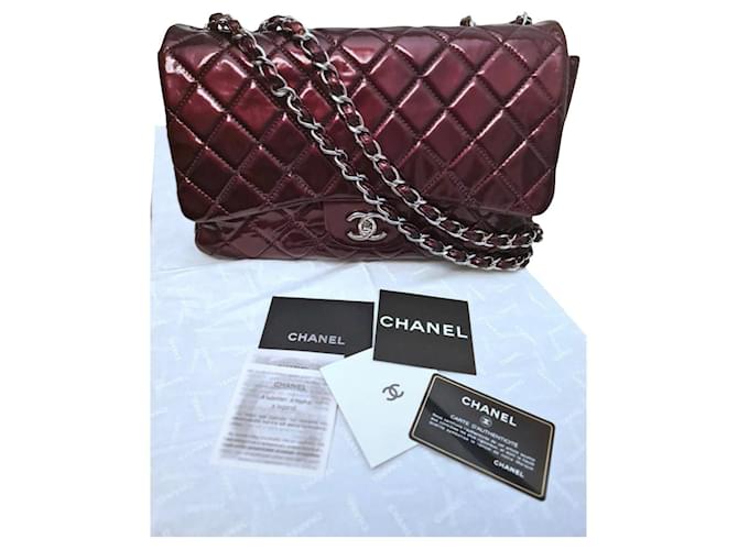 Chanel Bordeaux Timeless / Classique Jumbo Couro envernizado  ref.778288