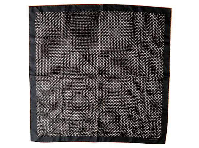 Hermès Foulard pequeño geométrico negro/naranja Seda  ref.778303