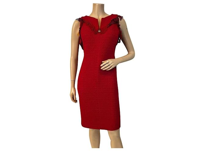 Chanel Vestido de pasarela coleccionable de París/DALLAS Roja Tweed  ref.778307