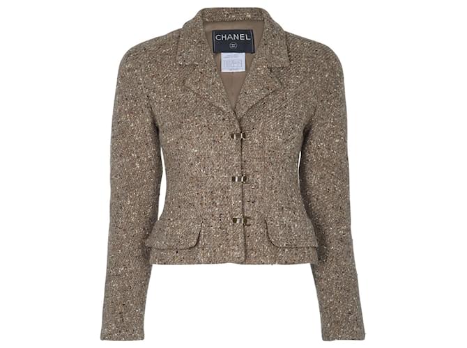 Chanel 2009 Short Tweed Jacket / Blazer Brown Beige Wool Polyamide  ref.778314