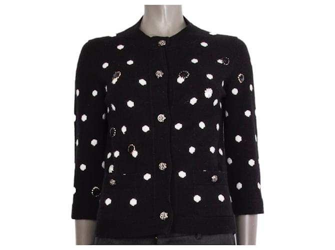 Chanel Embellished Polka Dot Cardigan Black White Cashmere  ref.778324