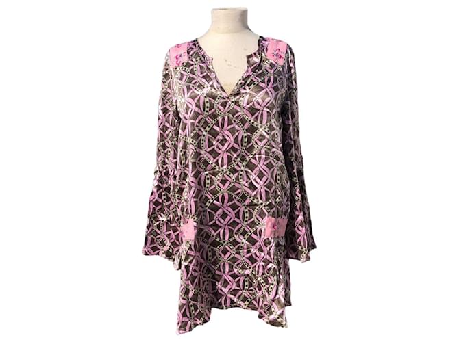 Autre Marque Kleid aus Seide von Custo Pink Hellbraun Baumwolle  ref.778327