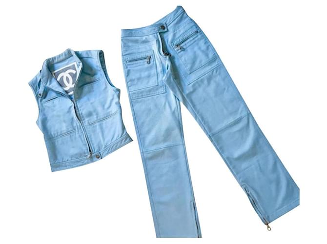 Chanel Runway Ss2002 PANTS WITH VEST Blue Cotton Polyamide  ref.778359