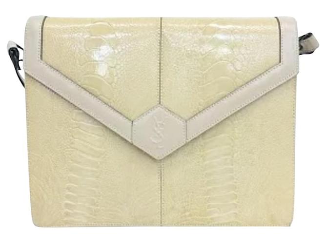 Yves Saint Laurent shoulder bag crossbody crocodile embossed leather ivory yellow beige  ref.778396