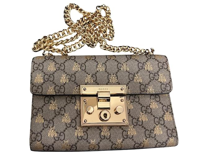 Gucci Padlock GG Supreme Bee bag Beige Leather Cloth  ref.778480