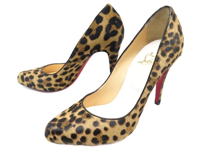 NEW CHRISTIAN LOUBOUTIN DECOLLETE SHOES 38 PONY LEATHER LEOPARD SHOES Beige Pony-style calfskin  ref.778537
