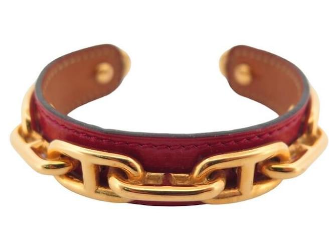 Hermès HERMES BRACELET MAILLONS CHAIN D'ANCRE T16 RED BOX LEATHER LEATHER BANGLE  ref.778580