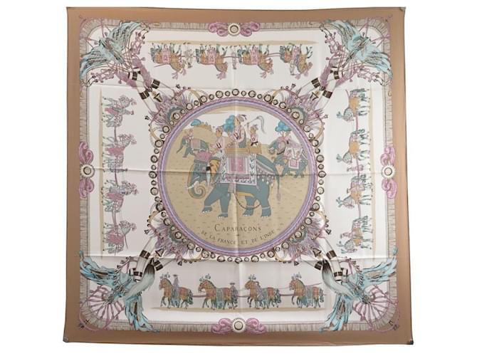 Hermès NEW HERMES CAPARACONS FOULARD FROM FRANCE AND INDIA CARRE 90 SILK SCARF Beige  ref.778633
