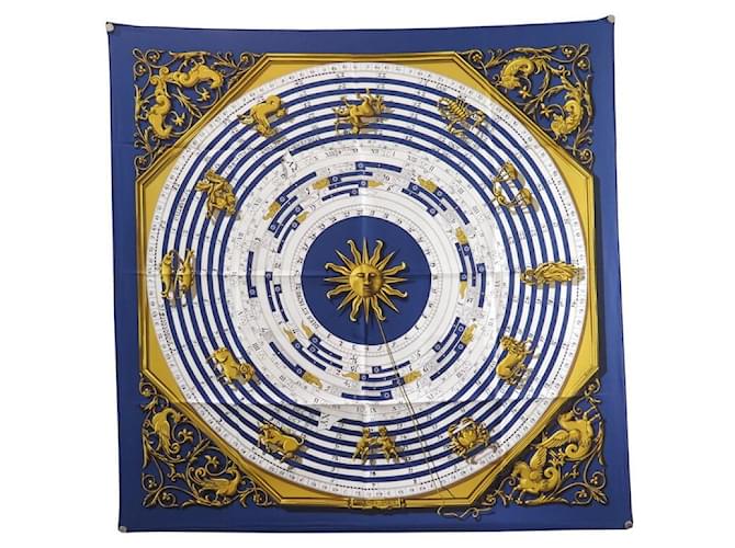 Hermès NEW HERMES DIES AND HORE CARRE SCARF 90 BLUE SILK SCARF FACONNET  ref.778634
