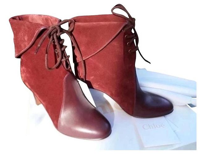 Botas Chloé Borgonha em couro e camurça Bordeaux
