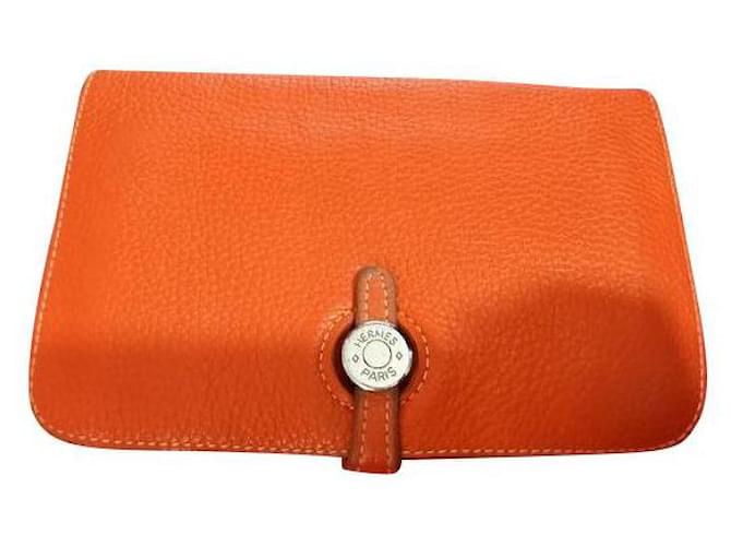 Hermès portafogli Arancione Pelle  ref.779466