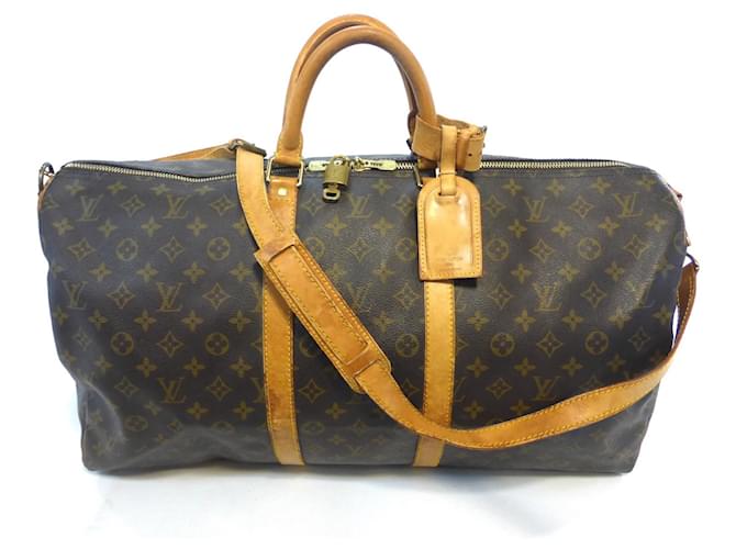 Louis Vuitton keepall 55 monogram shoulder strap Brown Leather  ref.779546