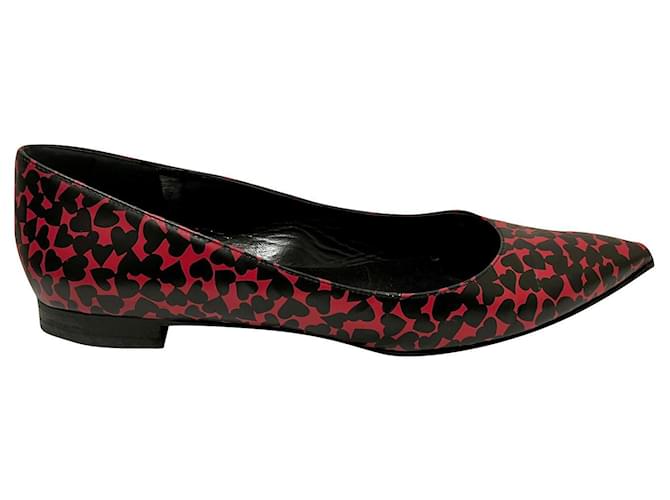 Saint Laurent Paris flats with heart pattern in red and black Leather  ref.779614