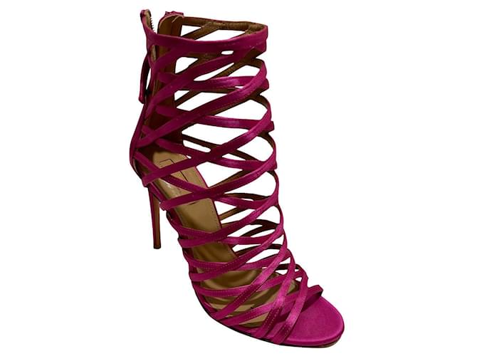Aquazzura Elophe pink cage or gladiator sandals Leather Silk Satin  ref.779622