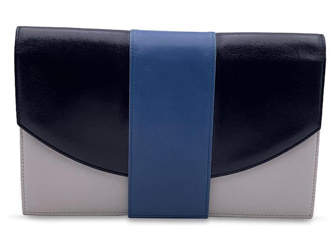Yves Saint Laurent Bolsa Clutch de Couro Azul Tricolor Vintage  ref.779866