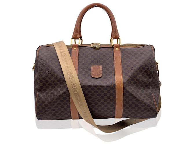 Céline Vintage Macadam Canvas Carry On Bag Duffel Duffle with Strap Brown Cloth  ref.779873