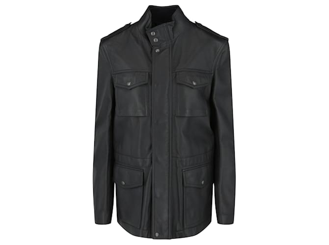 Bottega Veneta High Collar Leather Jacket Blue  ref.779964