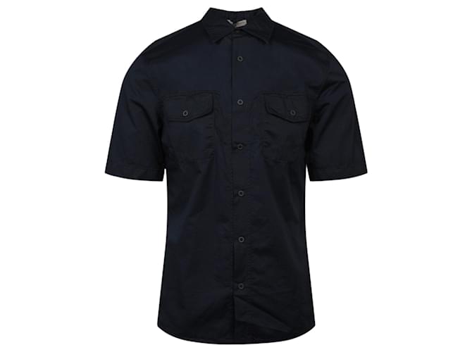 Bottega Veneta Short Sleeve Button-Up Shirt Blue Navy blue Cotton  ref.779981