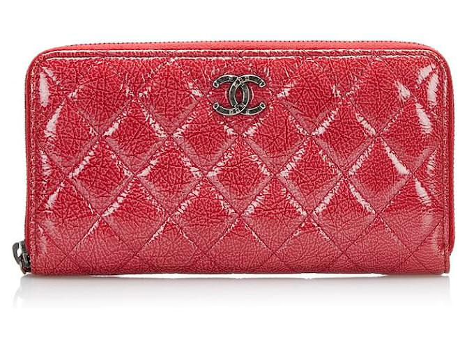 Chanel CC-gesteppte Brieftasche mit umlaufendem Reißverschluss Pink Leder Lackleder  ref.780050