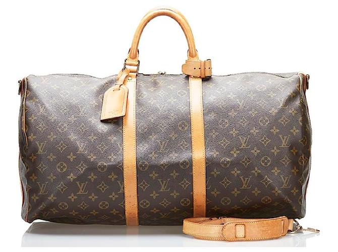 Louis Vuitton Monogram Keepall Bandouliere 55 Canvas Travel Bag in Good condition Brown Cloth  ref.780089