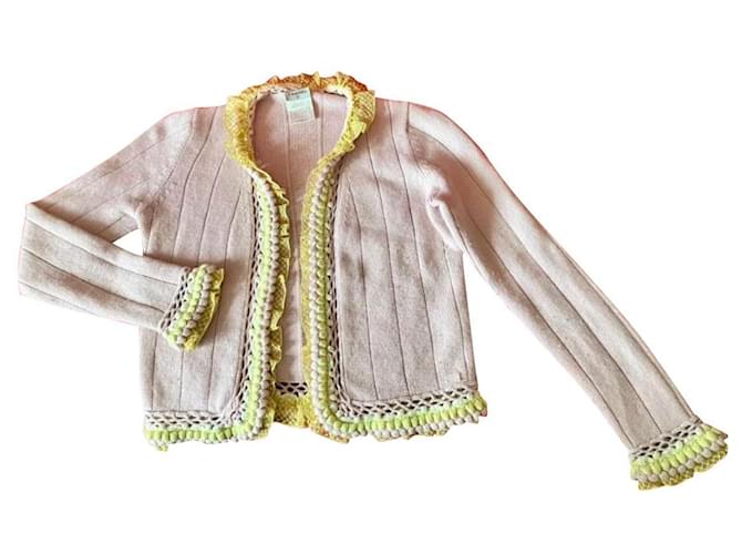 Chanel 2004 Cashmere Cotton Jacket / Knitwear Pink Yellow  ref.780182