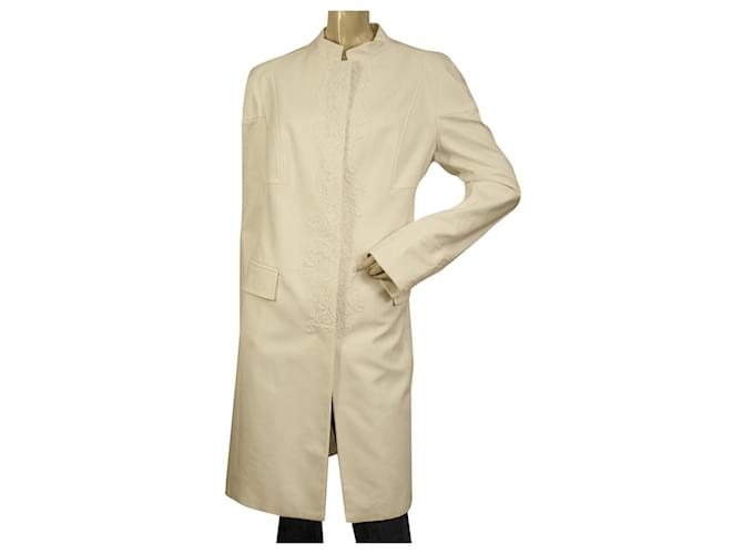 Versace White Cotton Blend Lace Trimming Collarless Hook & Eye Front Coat sz 48  ref.780635