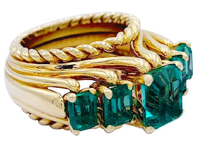inconnue Vintage yellow gold ring, Emeralds.  ref.780728