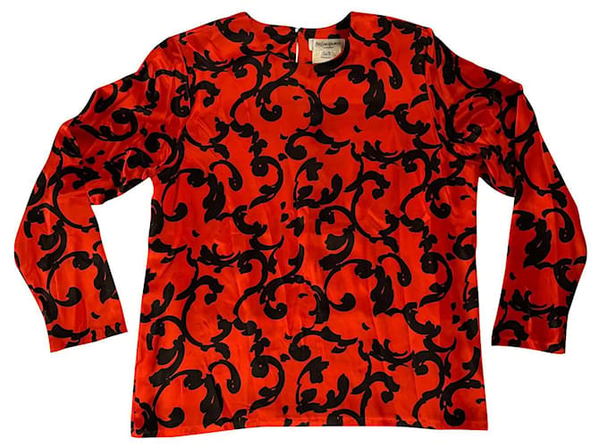 Vintage-Bluse von Yves Saint Laurent Schwarz Rot Seide  ref.780857