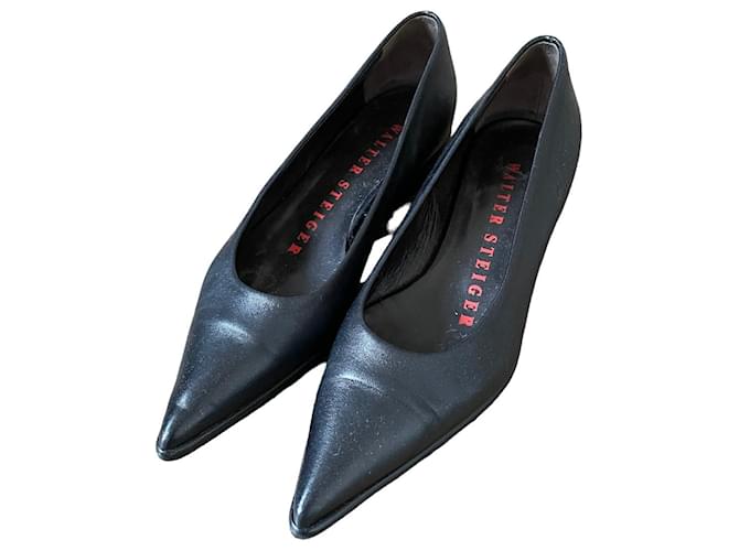 Walter Steiger ballerine a punta leggermente incuneate 37 Pelle nera Nero Agnello Pelle  ref.780970