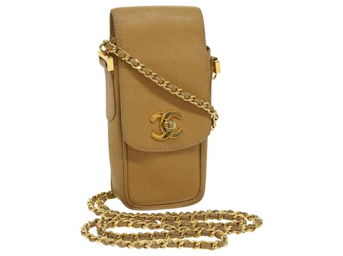 CHANEL Turn Lock Chain pochette Shoulder Bag Caviar Skin Beige CC Auth bs3784  ref.781627