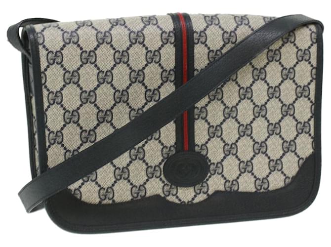 GUCCI GG Canvas Sherry Line Shoulder Bag Gray Red Navy 0011040551 Auth ro760 Grey Navy blue  ref.781636