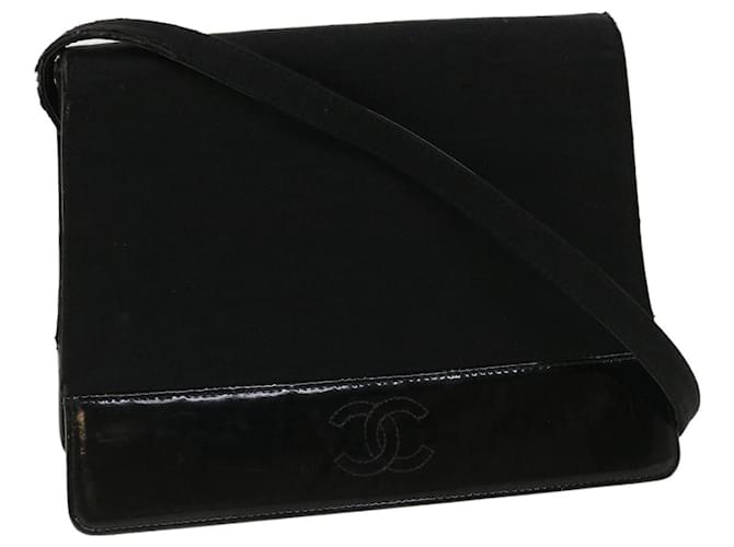 CHANEL Shoulder Bag Enamel Cotton Black CC Auth bs3704  ref.781637