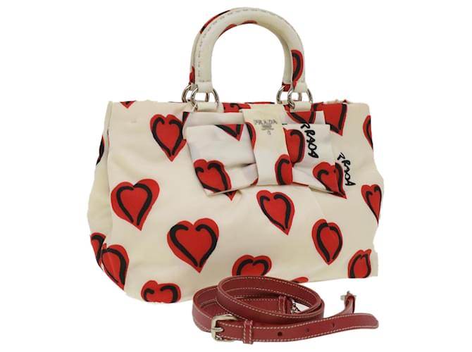 Bolsa de mão de nylon PRADA com padrão de coração 2caminho Branco Vermelho preto Auth bs3757  ref.781659