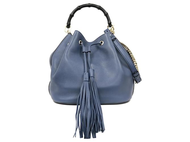 Gucci Bamboo Blue Leather  ref.781790