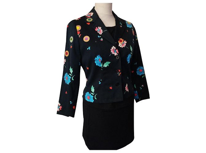 KENZO GIACCA NOTTE DE CHINE SPILLA FLOREALE NAPPINE T 36/38 Nero