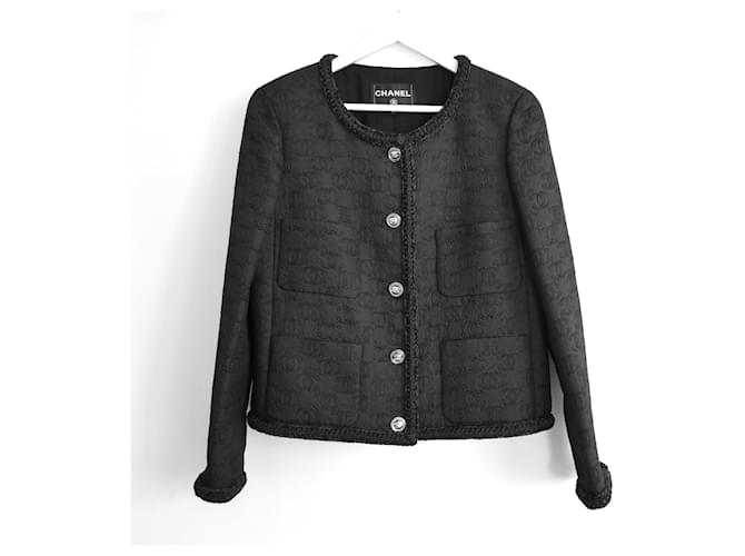 Chanel Pre-Fall 2021 CC Logo Quilted Jacket Black Silk Wool  ref.781879