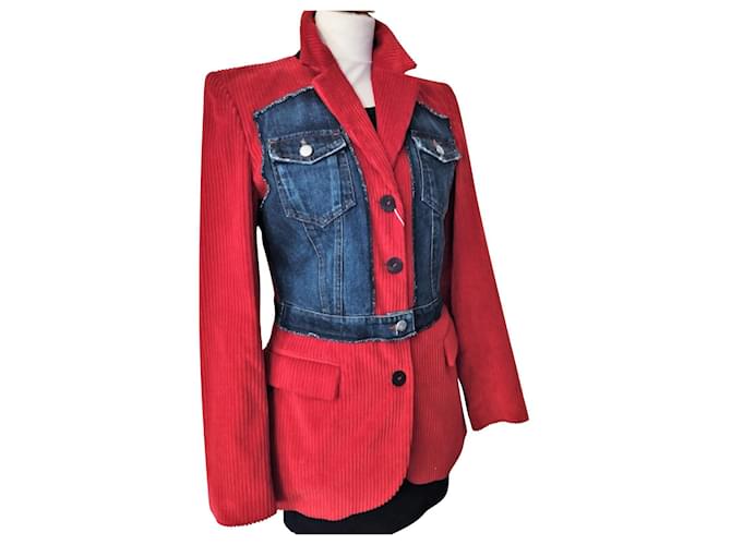 Jean Paul Gaultier GAULTIER GIACCA JEAN PAUL OVERLAY DONNA VELLUTO E JEANS T 38/42 Rosso  ref.781910