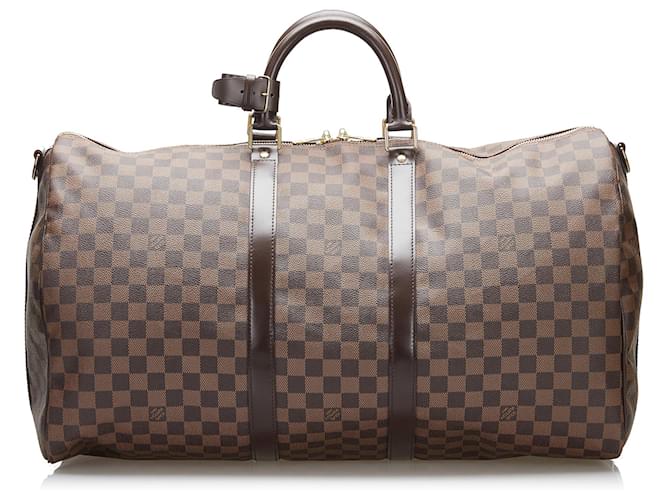 Louis Vuitton Keepall Bandouliere 55 Damier Ebene Travel Bag Brown