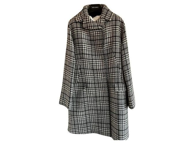 Dolce & Gabbana Wollmantel Schwarz Weiß Größe 42