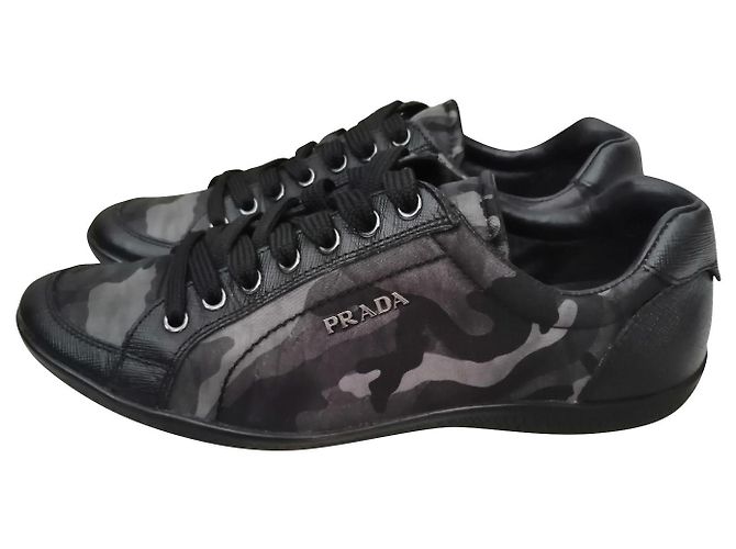 Zapatillas Prada Negras y Grises de Cuero y Poliéster 37.5 Negro