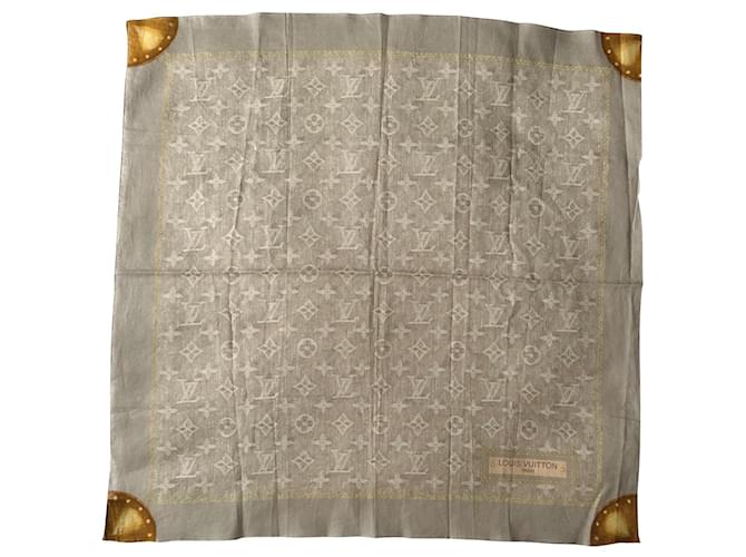 Louis Vuitton Petit foulard en voile de coton imprimé Beige  ref.782241