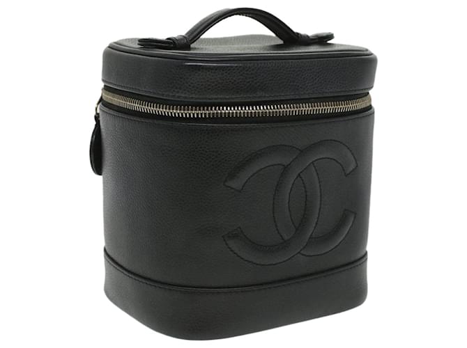CHANEL Vanity Cosmetic Pouch Caviar Skin Black CC Auth bs3789  ref.782339