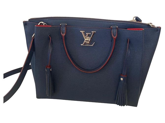Borsa a mano Louis Vuitton Lockme in pelle blu navy