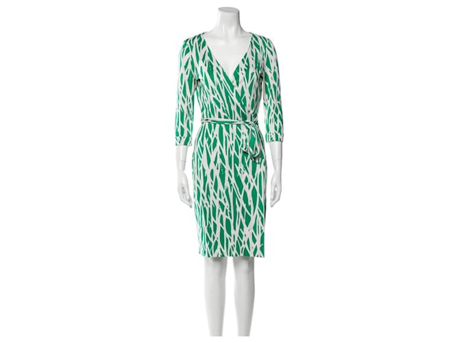 Diane Von Furstenberg DvF New Julian vestido envelope de seda, impressão limitada "Galho" Branco Verde  ref.783144