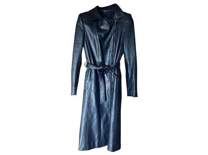 Escada Manteau en cuir d'agneau noir Taille 36