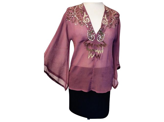 ANTIK BATIK BLUSE VOILE RAMBOISINE PAMPILLE LUREX ABENDGRÖSSE 38 Pink